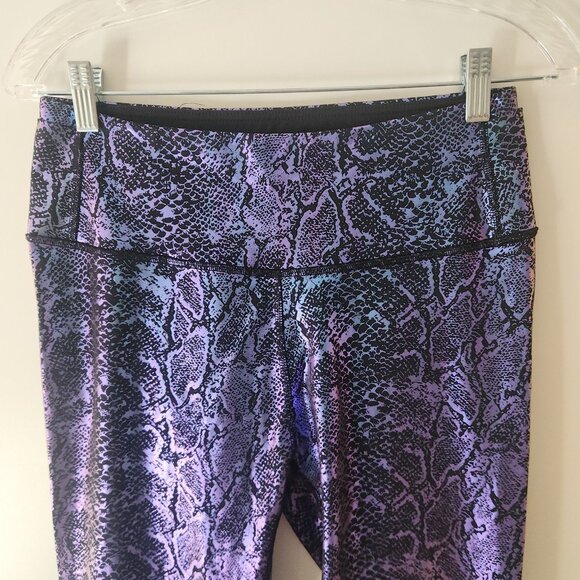 DOV DOVPOD Snakeskin Metallic Leggings Exotic Yoga Pants Blue Purple Large - Picture 3 of 14